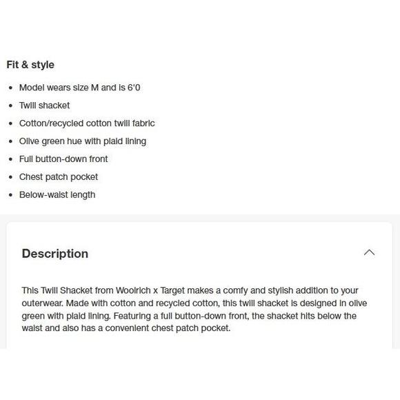 Woolrich x Target Men Tall L /‎ LT Large Twill Shacket Jacket Olive Green NWT - Picture 3 of 11